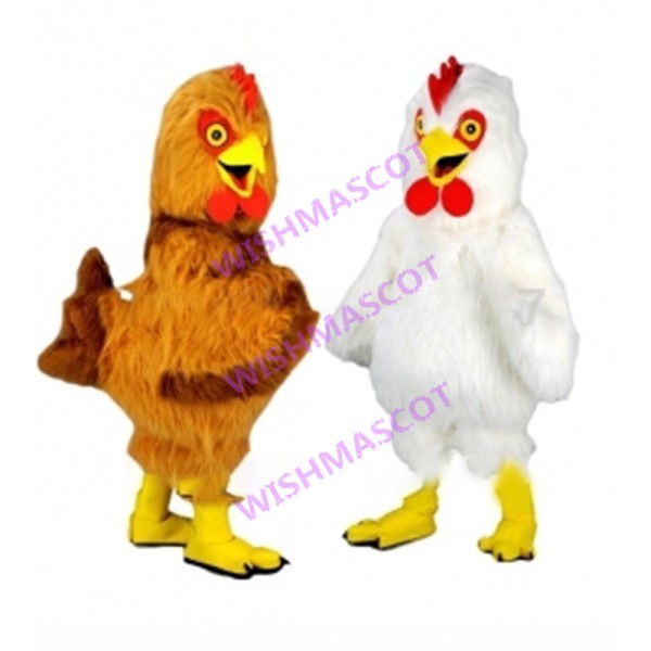 Brown Rooster & White Rooster Long Fur Mascot Costume 