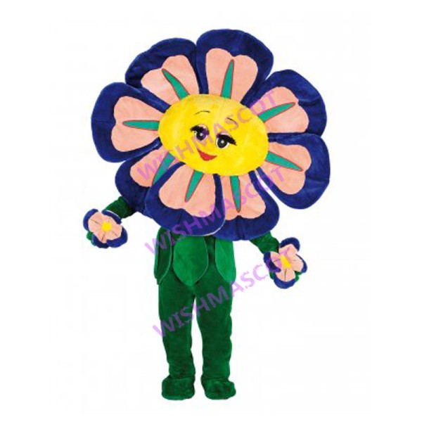 Adult Cartoon Blue Flower Mascot Costume 