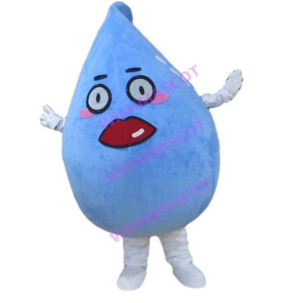 Cartoon Blue Water Drop With Red Lips Mascot Adult Costume 