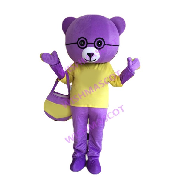 Lady Purple Bear Mascot Costume 