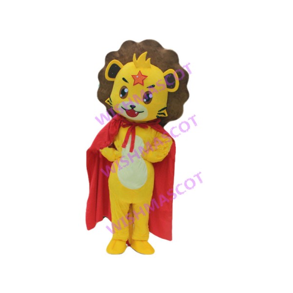 Cute Cartoon Superhero Yellow Little Lion Mascot Costume 