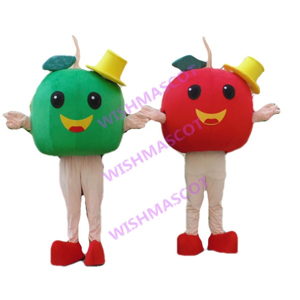 Adult Cartoon Green Apple With Yellow Hat & Red Apple  With Yellow Hat Mascot Costume 