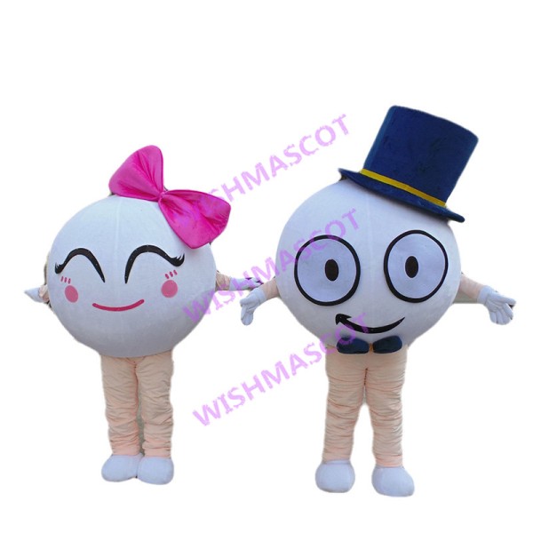 Adult Cartoon White Ball Couple Mascot Costume 