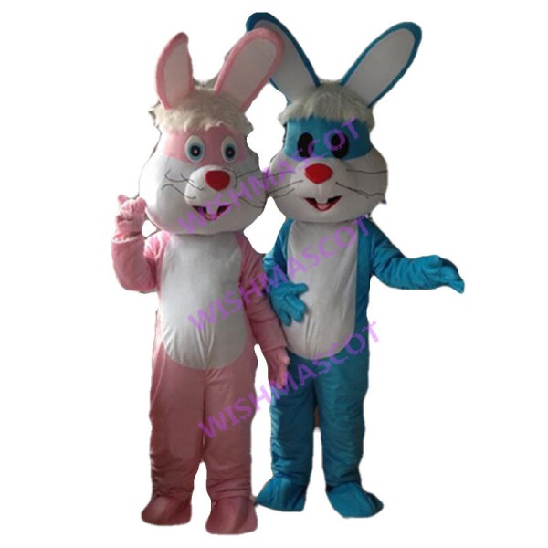 Lovely Long Hair Pink Rabbit & Long Hair Blue Rabbit Mascot Costume 