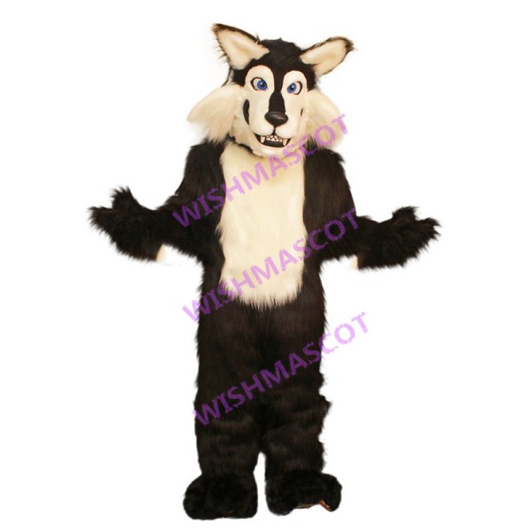 Friendly Black Wolf Mascot Costume 