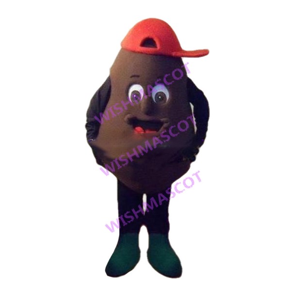 Huge Cartoon Coffee Bean Mascot Costume With Red Hat 