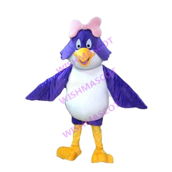 Purple Parrot Mascot Costume With Pink Bow Hairpin
