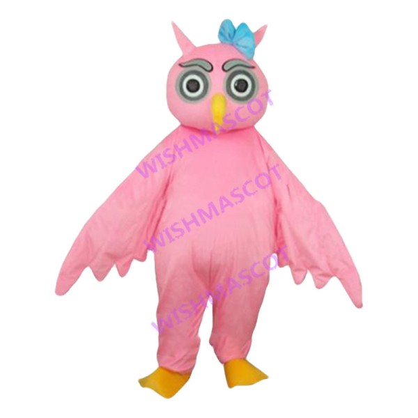 Pink Owl With Blue Hairpin Mascot Costume 