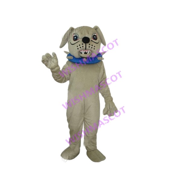 Beige Bulldog With Blue Collar Mascot Costume 