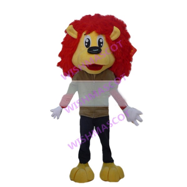 Fashion Cartoon Lion With Red Mane Mascot Costume 
