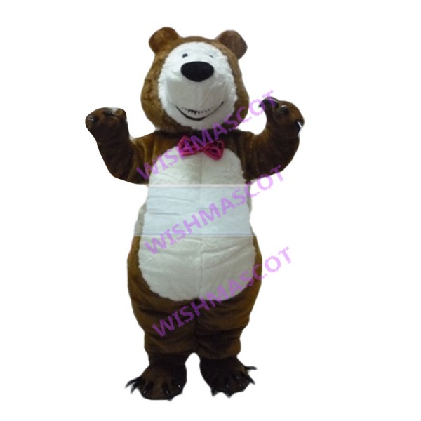 Grizzly Bear Mascot Costume With Bow Tie