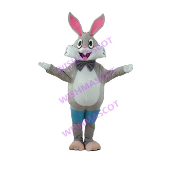 Lovely Grey Bunny With Bow Tie Mascot Costume 