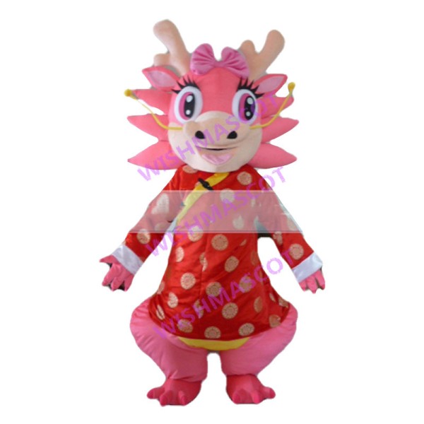 Lovely Pink Dragon Girl From China Mascot Costume 