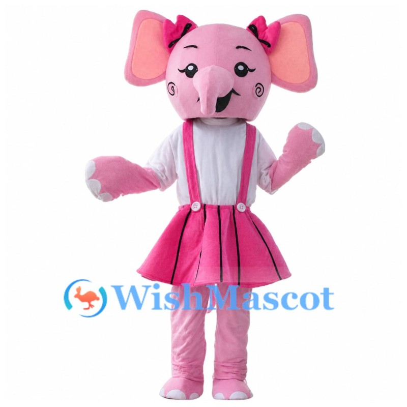Cute Cartoon Pink Elephant Girl Mascot Costume