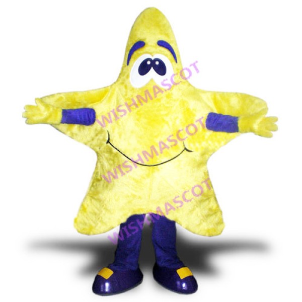 Golden Star Mascot Costume With Blue Eyebrows