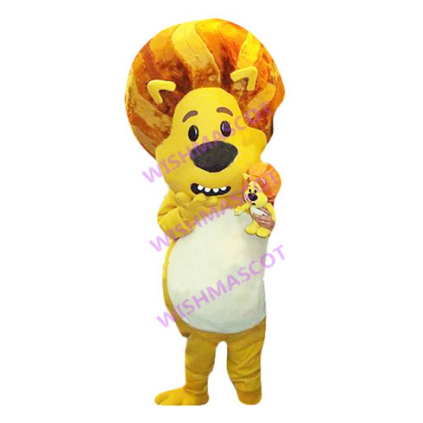 Panic Lion Mother Mascot Costume Carrying Baby
