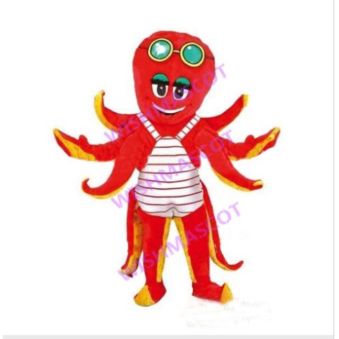 Octopus Wearing Green Goggles Mascot Costume