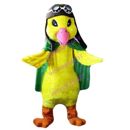 Aviator Bird In Green Cloak Mascot Costume