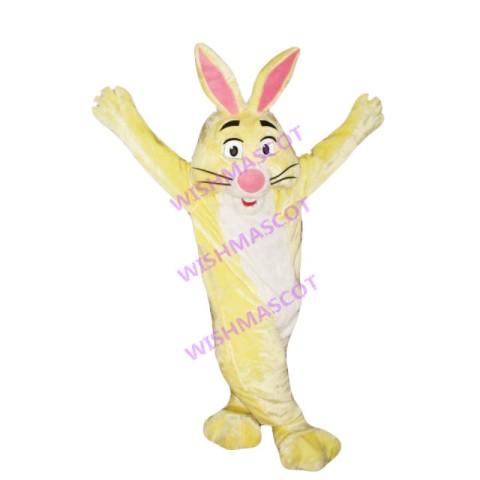 Excited Yellow Rabbit Mascot Costume Turning Around