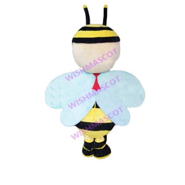 Little Bee Mascot Costume With Blue Wings
