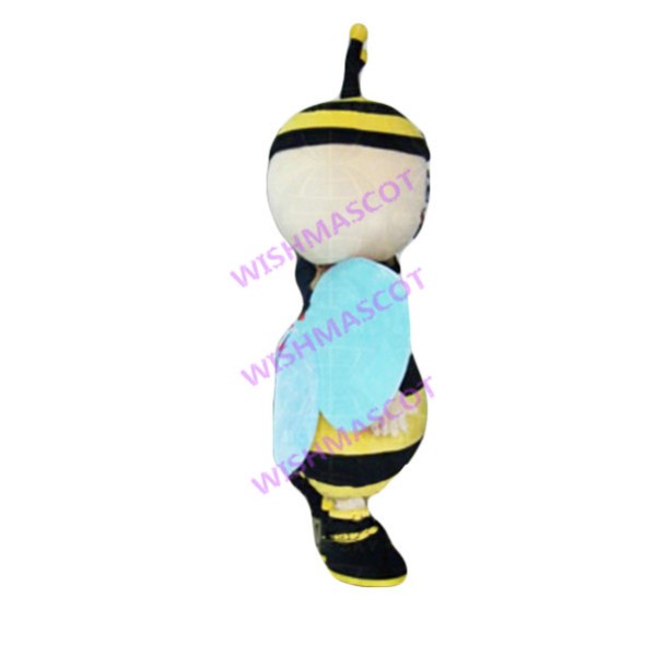 Little Bee Mascot Costume With Blue Wings