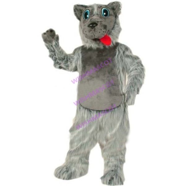 Teasing Grey Woolly Wolf Mascot Costume