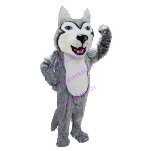 Forceful Blue Eyed Wolf Mascot Costume