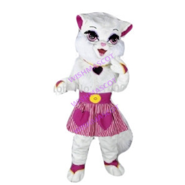 Pursing Beauty White Cat Mascot Costume