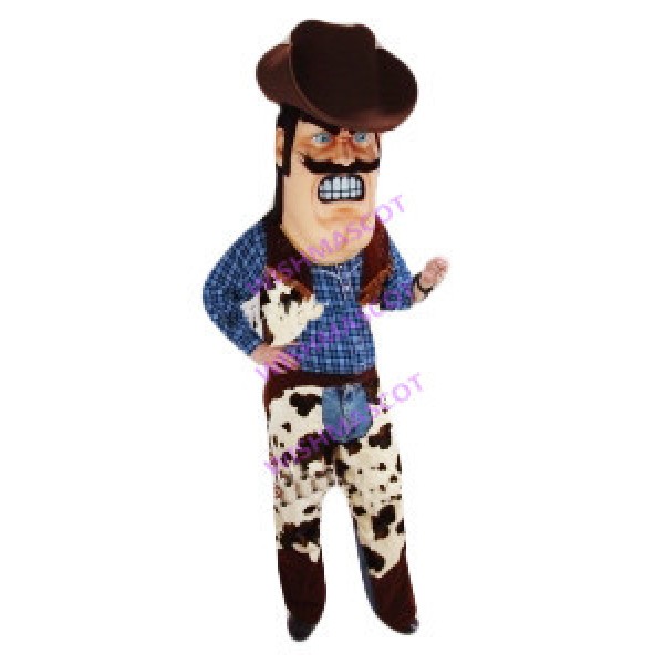 Western Cowboy Mascot Costume Wearing Plaid Shirt