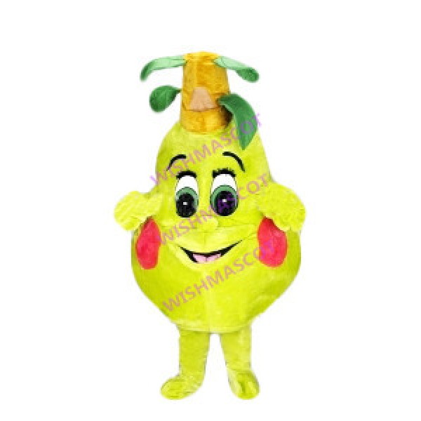 Pear With Green Leaves Mascot Costume