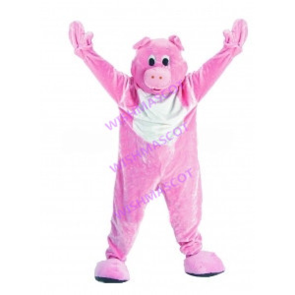 Agitated Celebrating Pink Pig Mascot Costume