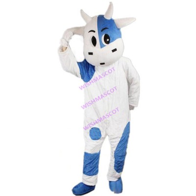 Thinking Blue & White Cow Mascot Costume