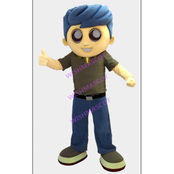 Hospitable Blue-haired Man Mascot Costume
