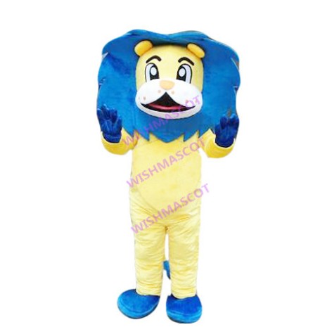 Greeting Blue Maned Lion Mascot Costume