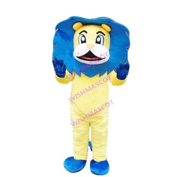 Greeting Blue Maned Lion Mascot Costume