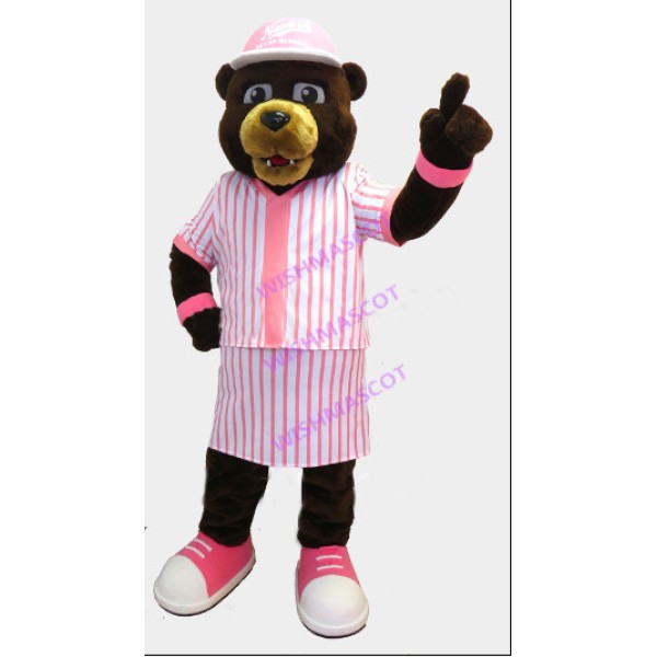Bear In Pink Striped Set Mascot Costume