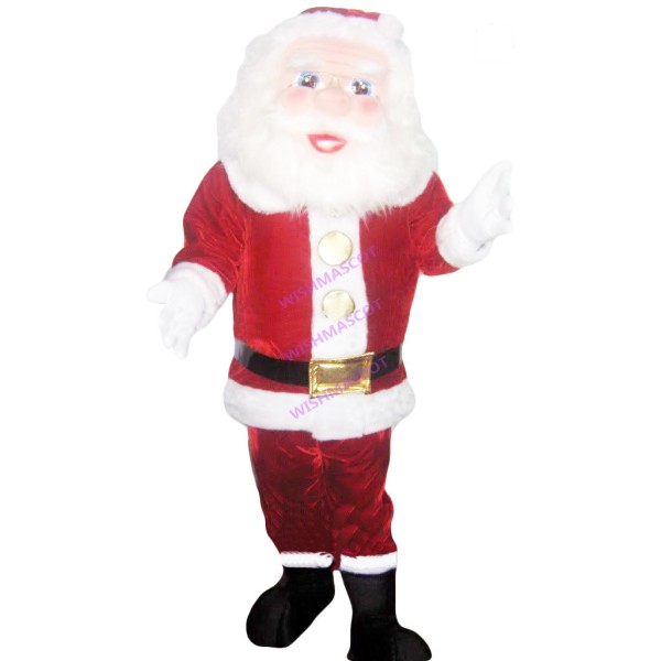 Santa Claus In Gold Rim Glasses Mascot Costume