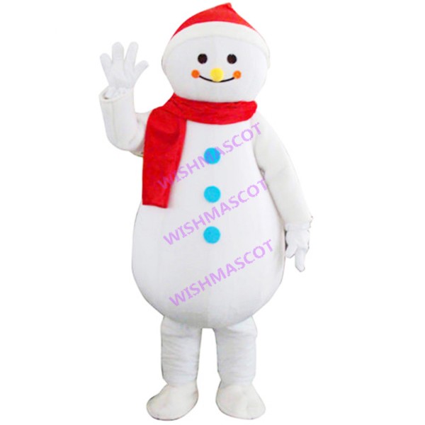 Blue Buttoned Snowman Mascot Costume
