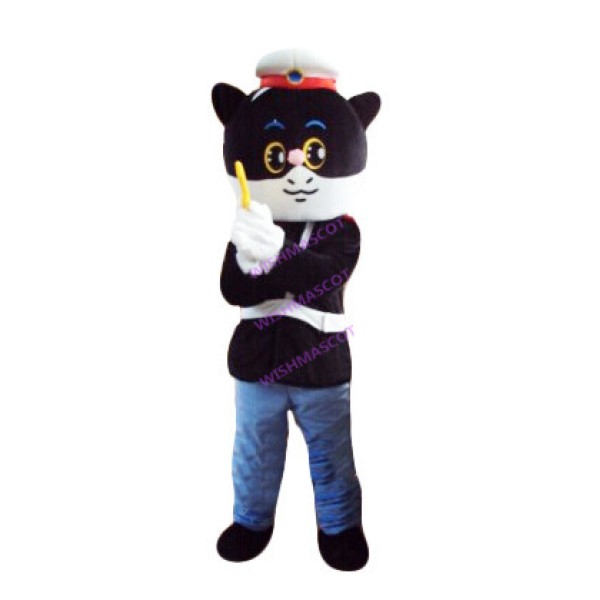 Brave Black Cat Sheriff Mascot Costume