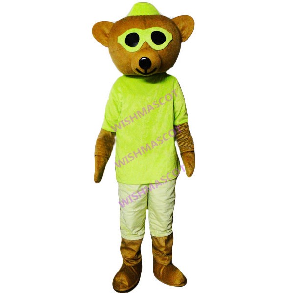 Cool Bear Wearing Fluorescent Green Top Mascot Costume