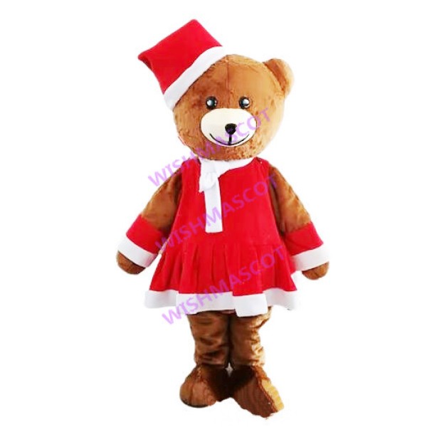 Christmas Red Dress Bear Mascot Costume