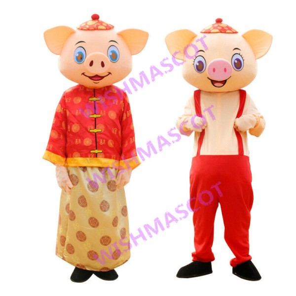 Joyous Pig Mascot Costume In New Year Costume