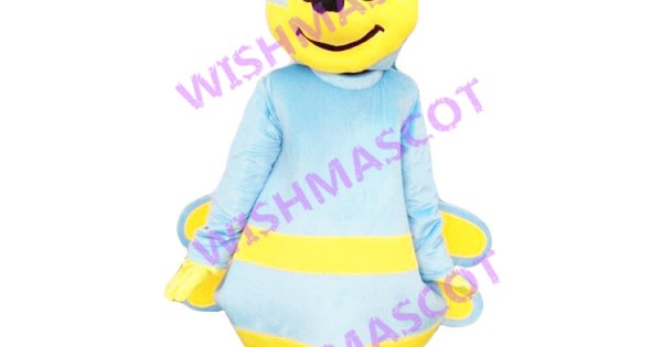 Light Blue Bee Mascot Costume With Small Wings
