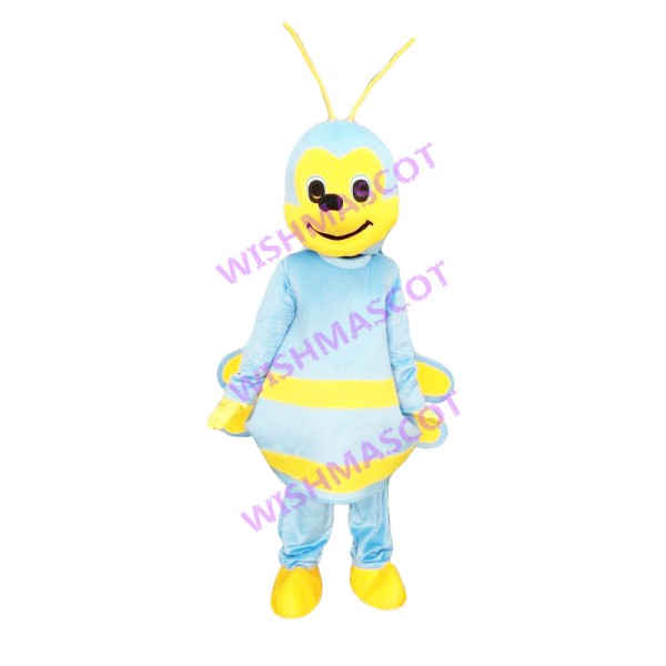 Light Blue Bee Mascot Costume With Small Wings
