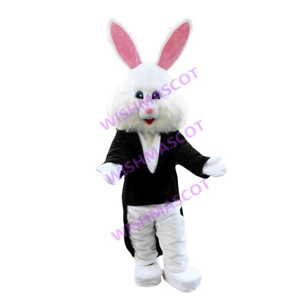 White Bunny Wearing Tuxedo Mascot Costume