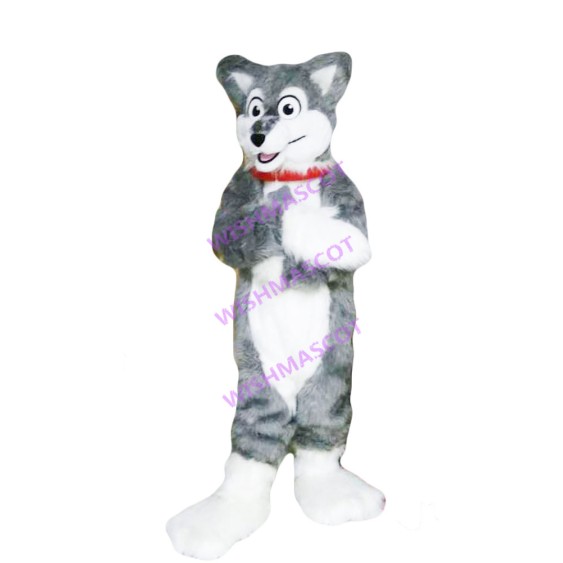Furry Husky Dog With Collar Mascot Costume