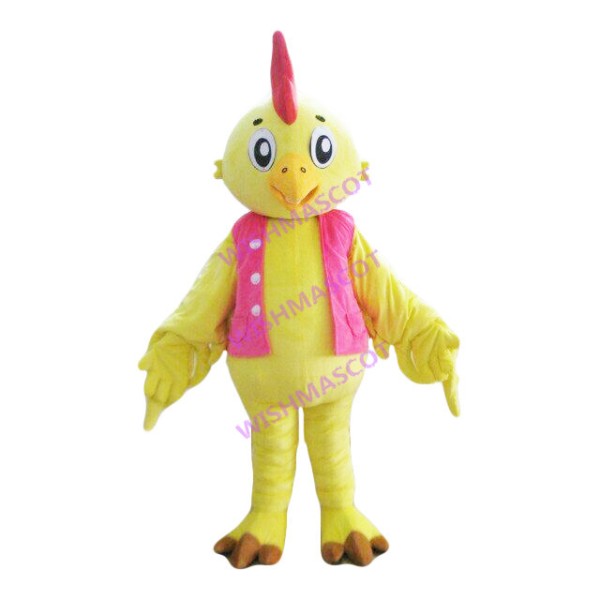 Chicken In Pink Vest Mascot Costume
