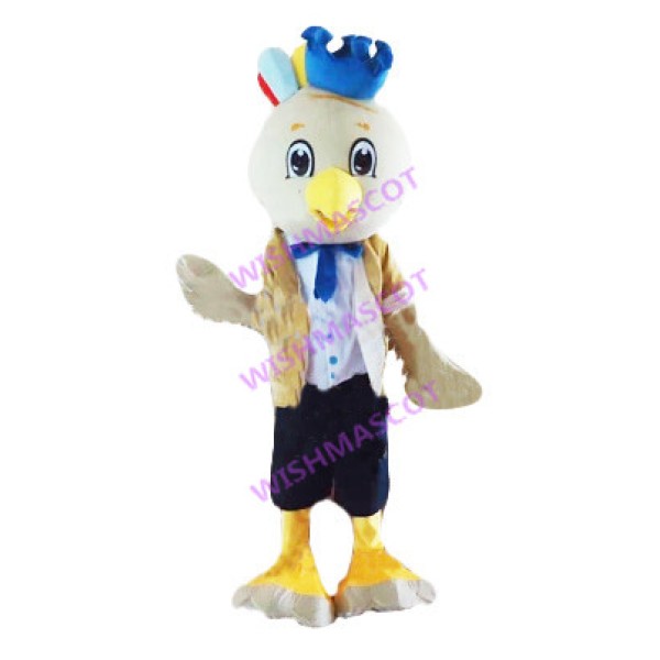 Crown Bird Wearing Khaki Suit Mascot Costume