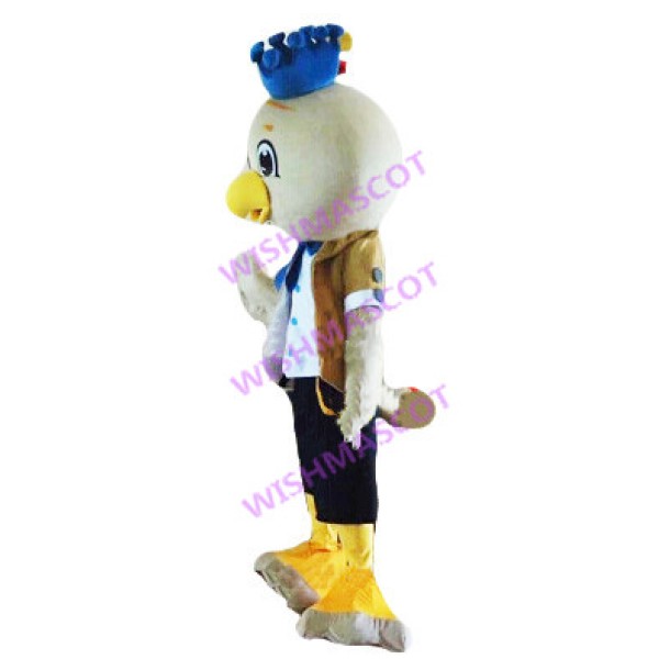 Crown Bird Wearing Khaki Suit Mascot Costume