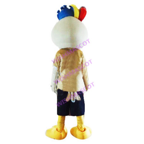 Crown Bird Wearing Khaki Suit Mascot Costume